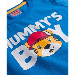 Babyhug 100% Cotton Knit Half Sleeves T-Shirt With Tiger Print - Blue & White
