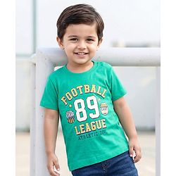 Babyhug 100% Cotton Knit Half Sleeves Sports Theme Printed T-Shirt - Green & White