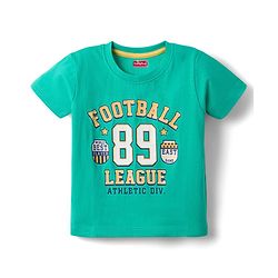 Babyhug 100% Cotton Knit Half Sleeves Sports Theme Printed T-Shirt - Green & White