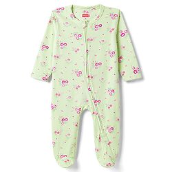 Babyhug Cotton Knit Full Sleeves Sleepsuit with Floral Print - Yellow