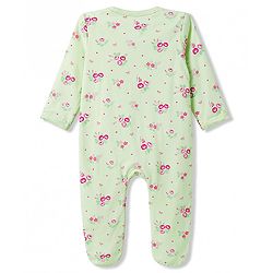 Babyhug Cotton Knit Full Sleeves Sleepsuit with Floral Print - Yellow