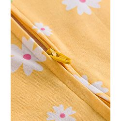 Babyhug Cotton Knit Full Sleeves Floral Printed Sleepsuit - Yellow