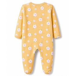 Babyhug Cotton Knit Full Sleeves Floral Printed Sleepsuit - Yellow