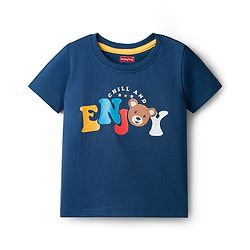 Babyhug Cotton Knit Half Sleeves T-Shirt with Enjoy Print - Navy Blue