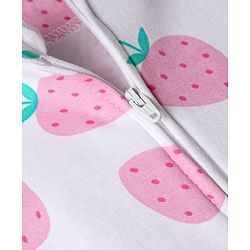 Babyhug Cotton Knit Full Sleeves Strawberry Printed Sleepsuit - White