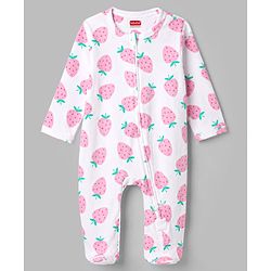Babyhug Cotton Knit Full Sleeves Strawberry Printed Sleepsuit - White