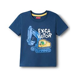 Babyhug 100% Cotton Knit Half Sleeves Construction Vehicles Printed T-Shirt - Blue