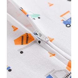 Babyhug Cotton Knit Full Sleeves Construction Vehicles Printed Sleepsuit - White