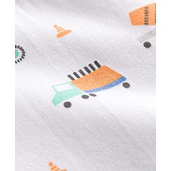 Babyhug Cotton Knit Full Sleeves Construction Vehicles Printed Sleepsuit - White