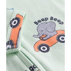 Babyhug Cotton Knit Full Sleeves Vehicles & Elephant Printed Sleepsuit - Mint