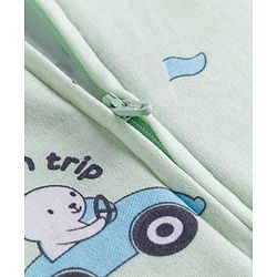 Babyhug Cotton Knit Full Sleeves Vehicles & Elephant Printed Sleepsuit - Mint
