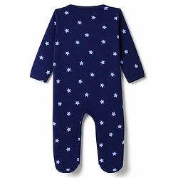 Babyhug Cotton Knit Full Sleeves Sleepsuit  with Star Print - Navy Blue