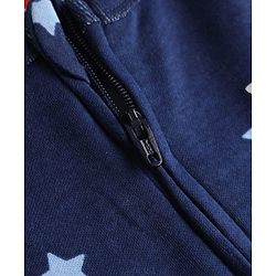 Babyhug Cotton Knit Full Sleeves Sleepsuit  with Star Print - Navy Blue