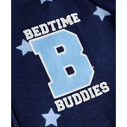 Babyhug Cotton Knit Full Sleeves Sleepsuit  with Star Print - Navy Blue