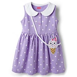 Babyhug Single Jersey Knit Sleeveless Polka Dotted Frock with Bloomer - Purple