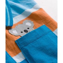 Babyhug Cotton Knit Half Sleeves Striped Polo T-Shirt with Koala Patch - Blue Yellow & Red