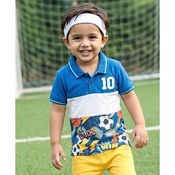 Babyhug 100% Cotton Knit Half Sleeves Cut N Sew Football Printed Polo T-Shirt - Multicolour