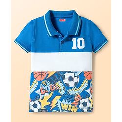 Babyhug 100% Cotton Knit Half Sleeves Cut N Sew Football Printed Polo T-Shirt - Multicolour
