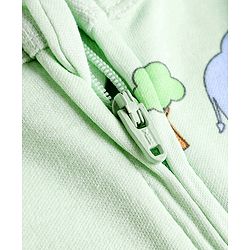 Babyhug Cotton Knit Full Sleeves Animal Printed Footed Sleepsuit - Light Green
