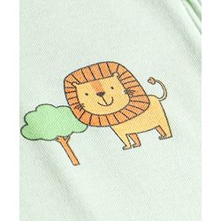 Babyhug Cotton Knit Full Sleeves Animal Printed Footed Sleepsuit - Light Green