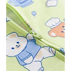 Babyhug Cotton Knit Full Sleeves Bear Printed Sleepsuit - Light Green