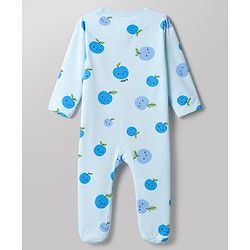 Babyhug 100% Cotton Knit Full Sleeves Footed Sleepsuit with Tropical Theme Print - Light Blue