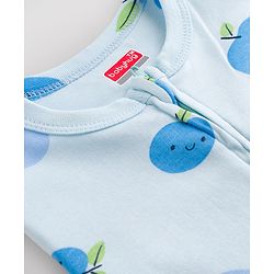 Babyhug 100% Cotton Knit Full Sleeves Footed Sleepsuit with Tropical Theme Print - Light Blue