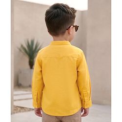 Babyhug Linen Woven Full Sleeves Solid Colour Mandarin Collar Kurta Style Shirt - Golden