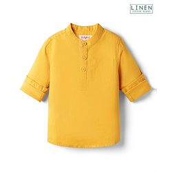 Babyhug Linen Woven Full Sleeves Solid Colour Mandarin Collar Kurta Style Shirt - Golden