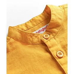 Babyhug Linen Woven Full Sleeves Solid Colour Mandarin Collar Kurta Style Shirt - Golden