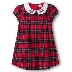 Babyhug Cotton Woven Half Sleeves Checks Frock With Floral Embroidery - Dark Red