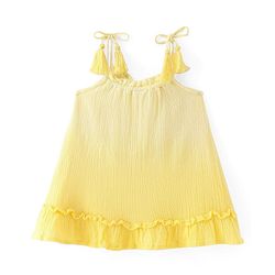 Babyhug Cotton Knit Sleeveless Solid Color Frock - Yellow