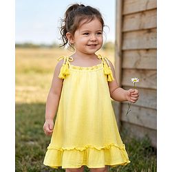 Babyhug Cotton Knit Sleeveless Solid Color Frock - Yellow