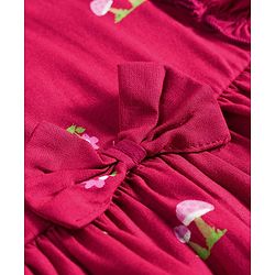 Babyhug 100% Cotton Woven Full Sleeves Floral & Mushroom Printed Frock With Frill Detailing - Dark Red
