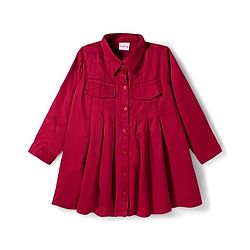 Babyhug Cotton Woven Full Sleeves Solid Color Shirt Dress - Maroon