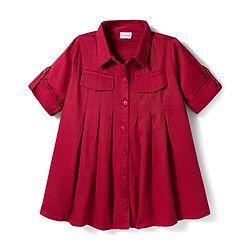Babyhug Cotton Woven Full Sleeves Solid Color Shirt Dress - Maroon
