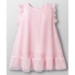 Babyhug Mesh Woven Frill Sleeves Frock - Pink