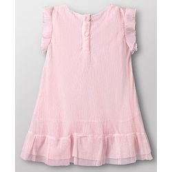 Babyhug Mesh Woven Frill Sleeves Frock - Pink