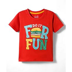 Babyhug 100% Cotton Knit Half Sleeves Text Printed T-Shirt - Red
