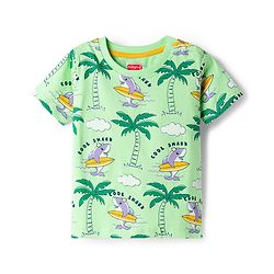 Babyhug 100% Cotton Knit Half Sleeves Beach Theme Printed & Striped T-Shirts Pack Of 3 - Multicolour