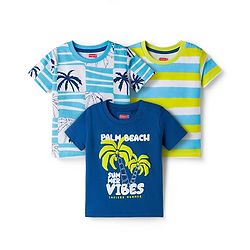 Babyhug 100% Cotton Knit Half Sleeves Beach Theme Printed & Striped T-Shirts Pack Of 3 - Multicolour