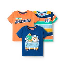 Babyhug 100% Cotton Knit Half Sleeves Animal & Striped Printed T-Shirts Pack Of 3 - Multicolour