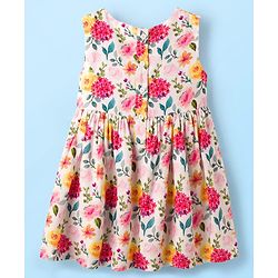 Babyhug 100% Cotton Woven Half Sleeves Floral Printed Frock With Shrug - Multicolour