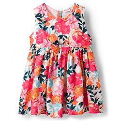 Babyhug 100% Cotton Woven Half Sleeves Floral Printed Frock With Shrug - Multicolour