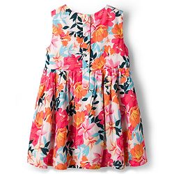 Babyhug 100% Cotton Woven Half Sleeves Floral Printed Frock With Shrug - Multicolour