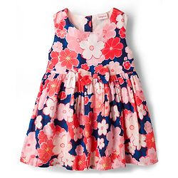 Babyhug 100% Cotton Woven Half Sleeves Floral Printed Frock & Shrug - Multicolour