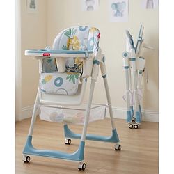 Babyhug 4 in 1 multifunctional Baby High Chair with Adjustable Backrest - Blue| Adjustable Footrest & 5 level Seat Height| Compact Fold| Swivel Wheels with Lock| Double Food Tray| Removable PU Cushion