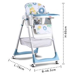 Babyhug 4 in 1 multifunctional Baby High Chair with Adjustable Backrest - Blue| Adjustable Footrest & 5 level Seat Height| Compact Fold| Swivel Wheels with Lock| Double Food Tray| Removable PU Cushion
