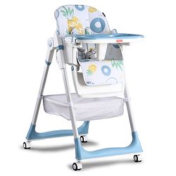 Babyhug 4 in 1 multifunctional Baby High Chair with Adjustable Backrest - Blue| Adjustable Footrest & 5 level Seat Height| Compact Fold| Swivel Wheels with Lock| Double Food Tray| Removable PU Cushion