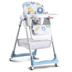 Babyhug 4 in 1 multifunctional Baby High Chair with Adjustable Backrest - Blue| Adjustable Footrest & 5 level Seat Height| Compact Fold| Swivel Wheels with Lock| Double Food Tray| Removable PU Cushion